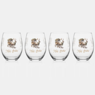 Vaso De Vino Navidades verdes de tonos neutros renos