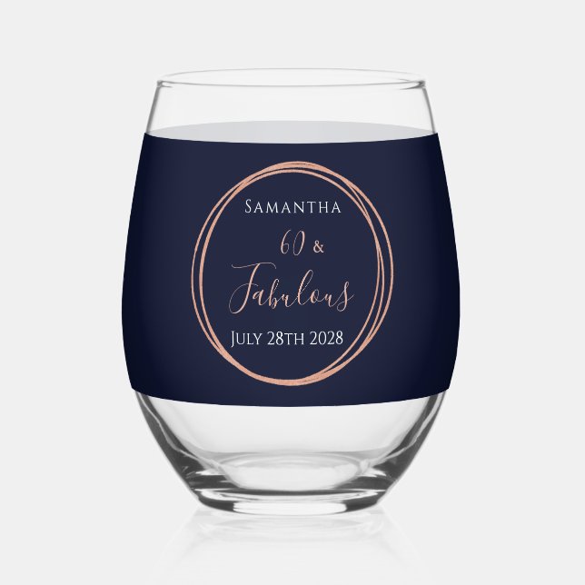 Vaso De Vino Navy Rose Gold 60 and Fabulous Birthday Party (Anverso)