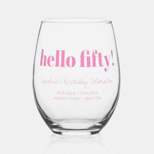 Vaso De Vino Negrita Rosa Brillante Moderno Cumpleaños 50 Perso