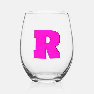 Vaso De Vino Neon Fuchsia Funny Monograma moderno Letra inicial