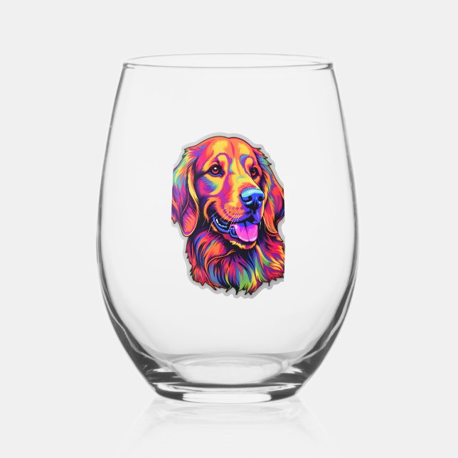 Vaso De Vino Neon Golden Retriever (Anverso)