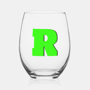 Vaso De Vino Neon Green Funny Moderno Monograma Letra inicial