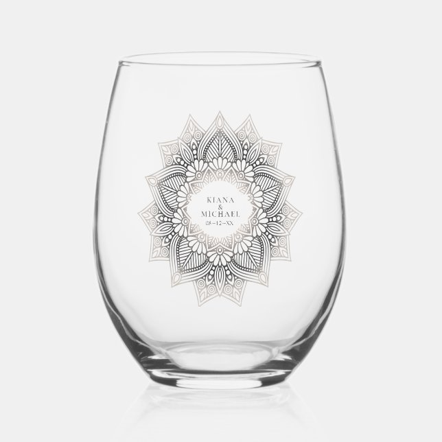 Vaso De Vino Neutrals ID478, Boda de encaje de Mandala (Anverso)