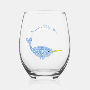 Vaso De Vino Niño azul lindo Personalizado Narwhal Baby Shower
