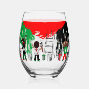 Vaso De Vino Niños de Gaza pintando la bandera de Palestina
