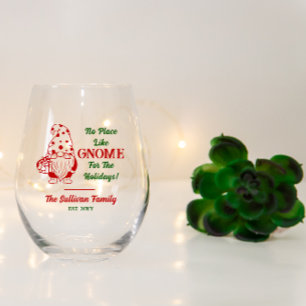 Vaso De Vino No hay lugar como Gnome Navidad Nombre de familia