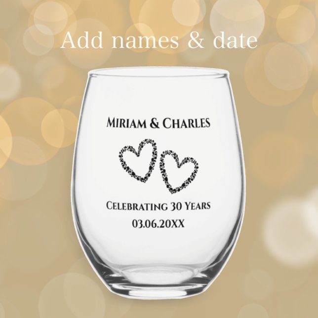 Vaso De Vino Nombramientos de pareja: regalo del 30 aniversario (Personalize this elegant heart commemorative glass gift with the couple’s names and anniversary date)