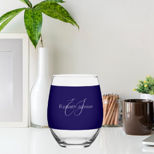 Vaso De Vino nombre clásico elegante personalizado azul y blanc