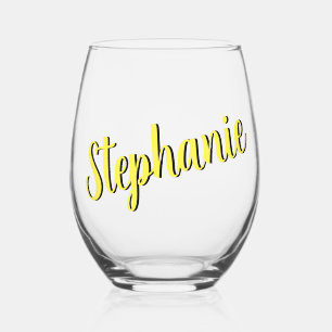Vaso De Vino Nombre de estilo elegante manuscrito amarillo limó