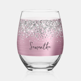 Vaso De Vino Nombre de glam rosado Purpurina plateado