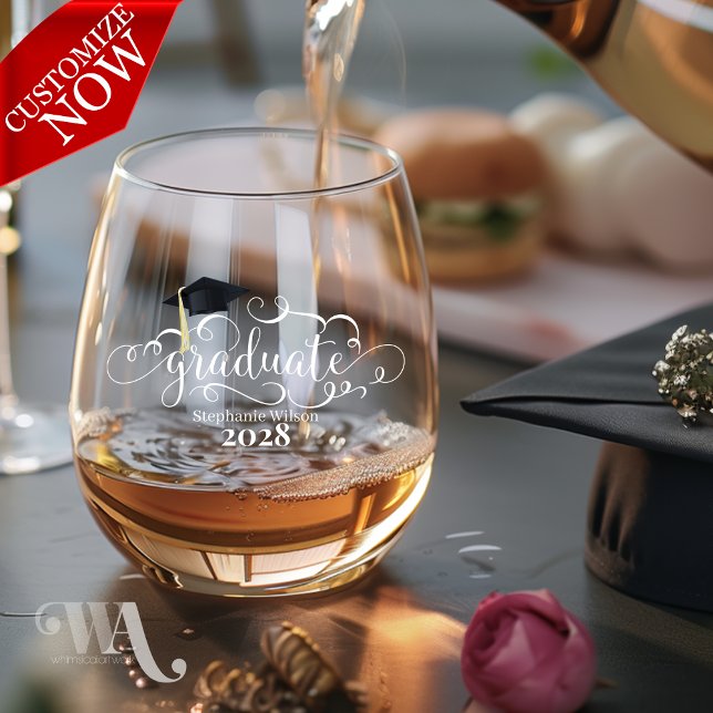 Vaso De Vino Nombre de graduado y año de desplazamiento (easy to customize
)