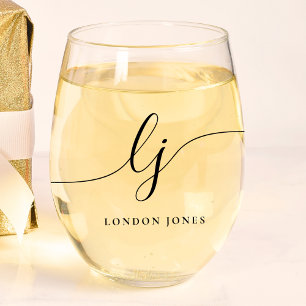 Vaso De Vino Nombre de Iniciales de Guión Moderno Monograma Per