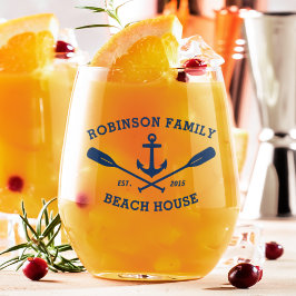 Vaso De Vino Nombre de la familia Beach House Nautical Anchor N