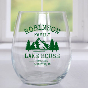 Vaso De Vino Nombre de la familia Lake House Forest Green Trees