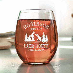 Vaso De Vino Nombre de la familia Lake House Forest Mountains T