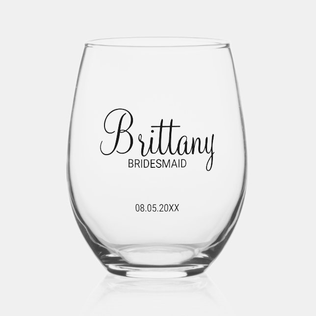 Vaso De Vino Nombre de las Bridesmaids Personalizadas Modernas (Anverso)