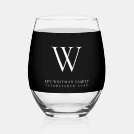 Vaso De Vino Nombre de monograma familiar negro moderno