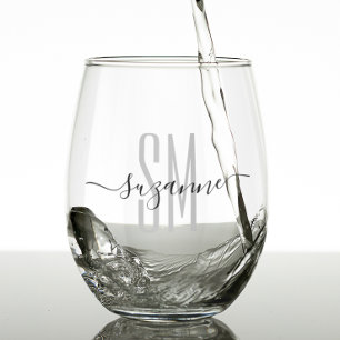 Vaso De Vino Nombre de monograma simple elegante personalizado 