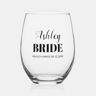 Vaso De Vino Nombre de novia boda de tipografía negra