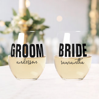 Vaso De Vino Nombre de novia y novio personalizado