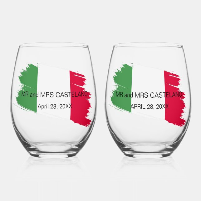 Vaso De Vino Nombre de pila italiano Personalizado Bandera Colo (Anverso)