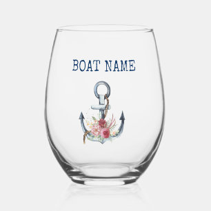 Vaso De Vino Nombre del barco, flores de ancla