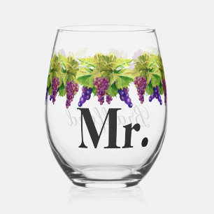 Vaso De Vino Nombre del boda Groom Sr. Watercolor Grapes