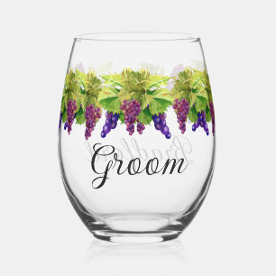 Vaso De Vino Nombre del boda Groom Sr. Watercolor Grapes
