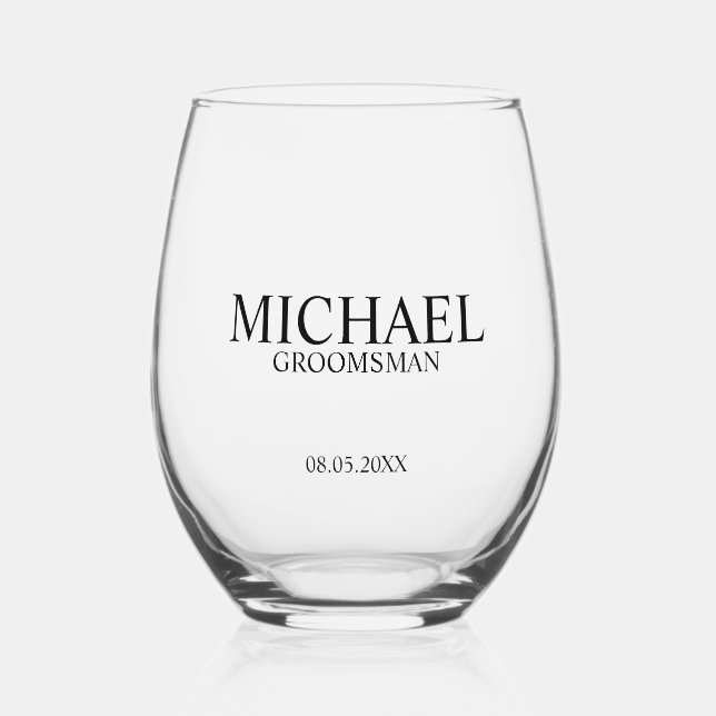 Vaso De Vino Nombre del Groomsman personalizado clásico (Anverso)