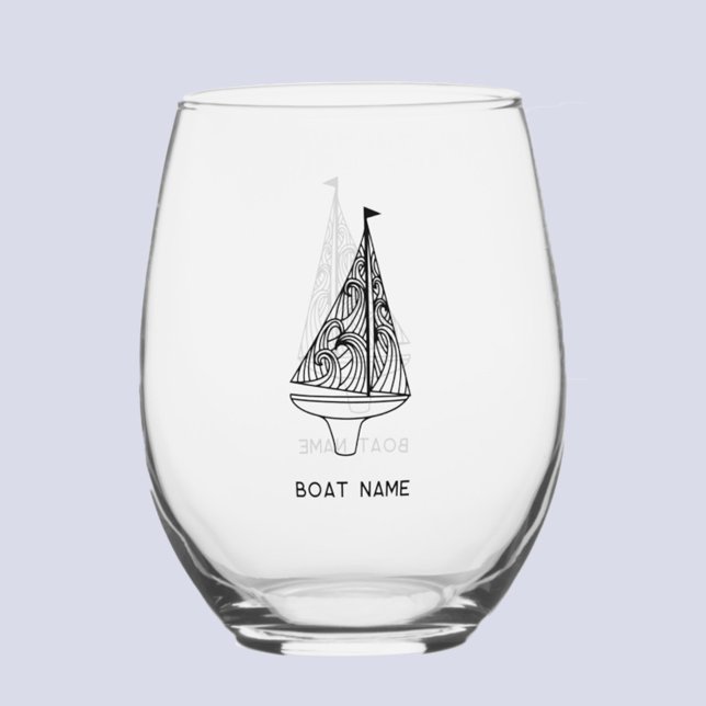 Vaso De Vino Nombre del velero (Sailing boat with custom boat name text modern stemless wine glass)