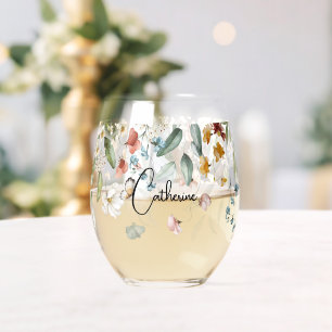 Vaso De Vino Nombre elegante Gota floral vintage colorida