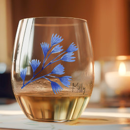 Vaso De Vino Nombre elegante sutil en hoja tropical de cobalto