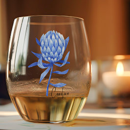 Vaso De Vino Nombre elegante y sutil en flor de protea cobalto