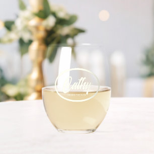 Vaso De Vino Nombre estilizado en color marfil para dama de hon