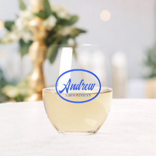 Vaso De Vino Nombre estilo azul real Boda vidrio groomsman