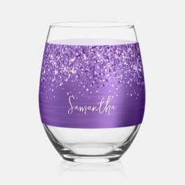 Vaso De Vino Nombre Glam de Amatista Brillante