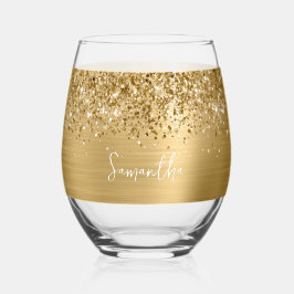 Vaso De Vino Nombre Glam Oro Brillante