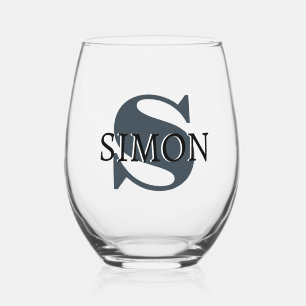 Vaso De Vino Nombre inicial y negro del gris del carbón vegetal