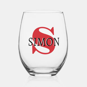Vaso De Vino Nombre inicial y negro del motor de fuego   Modern