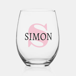 Vaso De Vino Nombre inicial y negro rosa orquídea Moderno