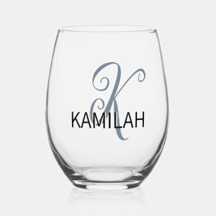 Vaso De Vino Nombre negro inicial elegante gris pizarra Moder