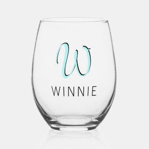 Vaso De Vino Nombre negro inicial turquesa elegante Moderno