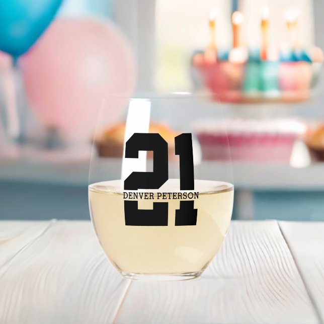 Vaso De Vino Nombre personalizado 21º cumpleaños moderno (Insitu (Baby Shower))
