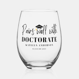 Vaso De Vino Nombre Personalizado Año de Graduación Doctorado