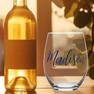 Vaso De Vino Nombre personalizado azul de la Marina de moda