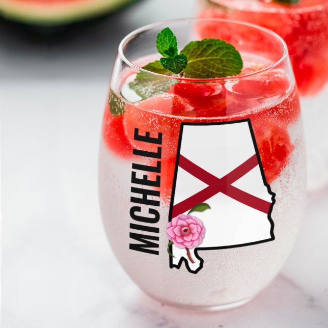 Vaso De Vino Nombre personalizado Bandera de Alabama y camellia (Subido por el creador)