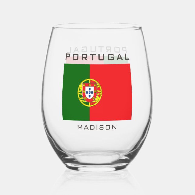 Vaso De Vino Nombre personalizado Bandera portuguesa (Anverso)