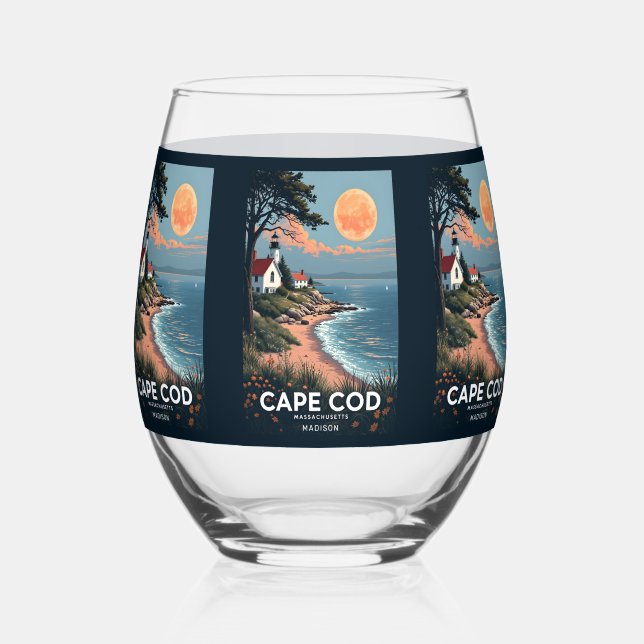 Vaso De Vino Nombre personalizado Cabo Cod Massachusetts (Anverso)