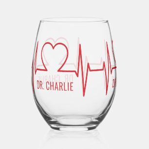 Vaso De Vino Nombre personalizado de Heart EKG