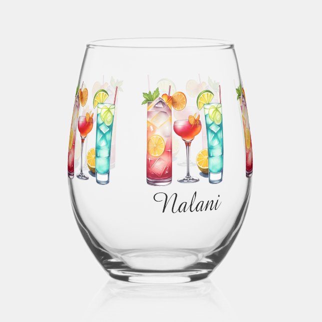 Vaso De Vino Nombre personalizado de los cócteles tropicales (Anverso)